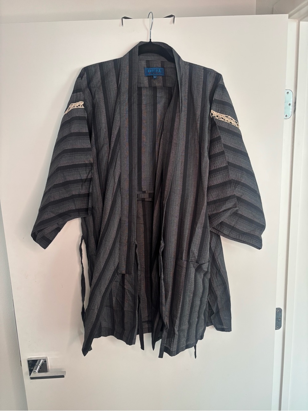 Men's Open-Front Striped Kimono + shorts in Charcoal Gray